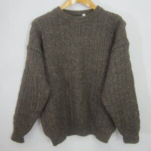 Glencroft Mens Large Brown Heather 100% Wool Cable Knit Crew Neck Sweater